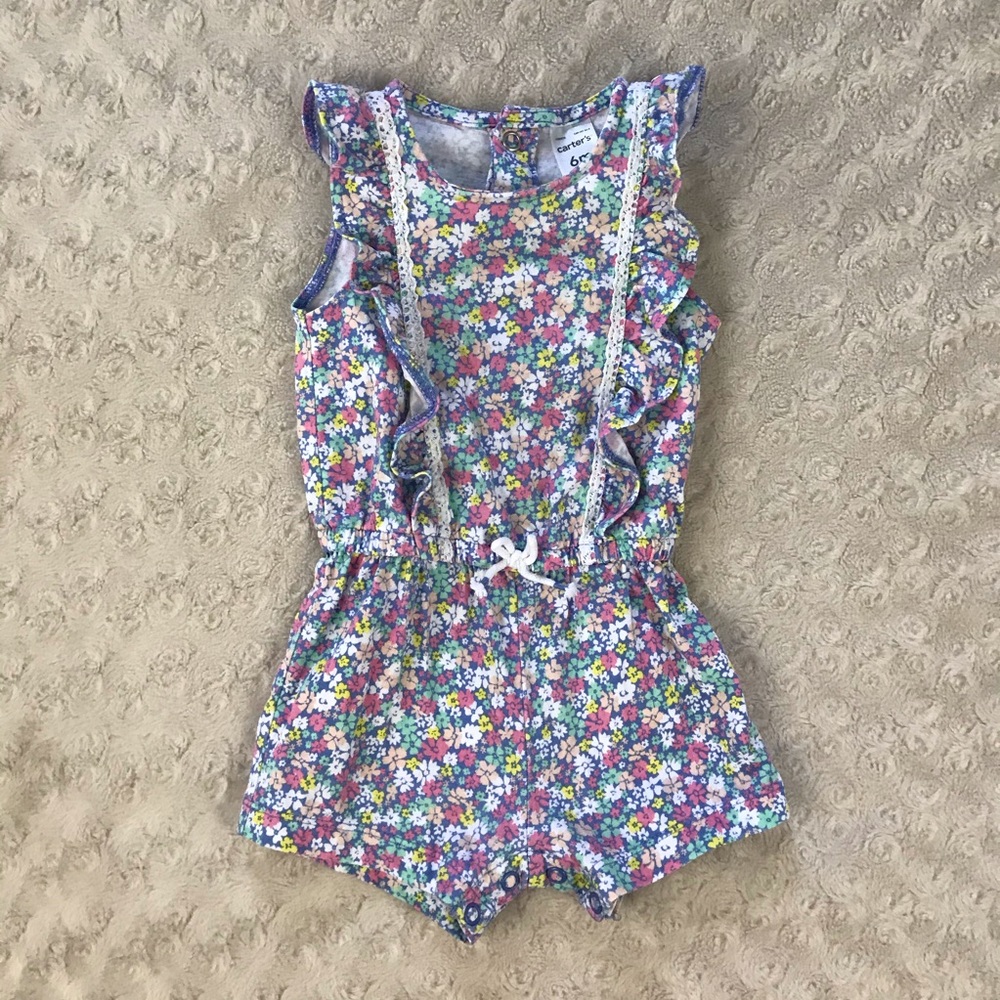 Carter’s Floral Summer Romper 6 Months Pink Blue